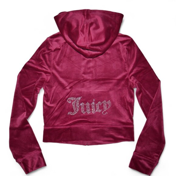 Juicy Couture Velour Bling Tracksuit Set Dark Crimson Rhinestone Jacket Pants S - Picture 5 of 12